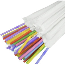 Трубочки пластиковые тонкие цветные в бумажной упаковке 200шт