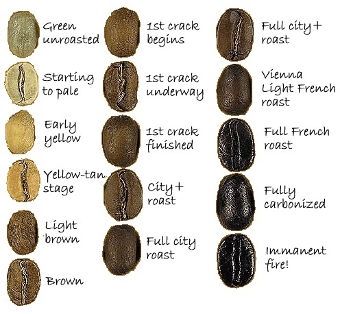 Степени обжарки кофе (таблица)
